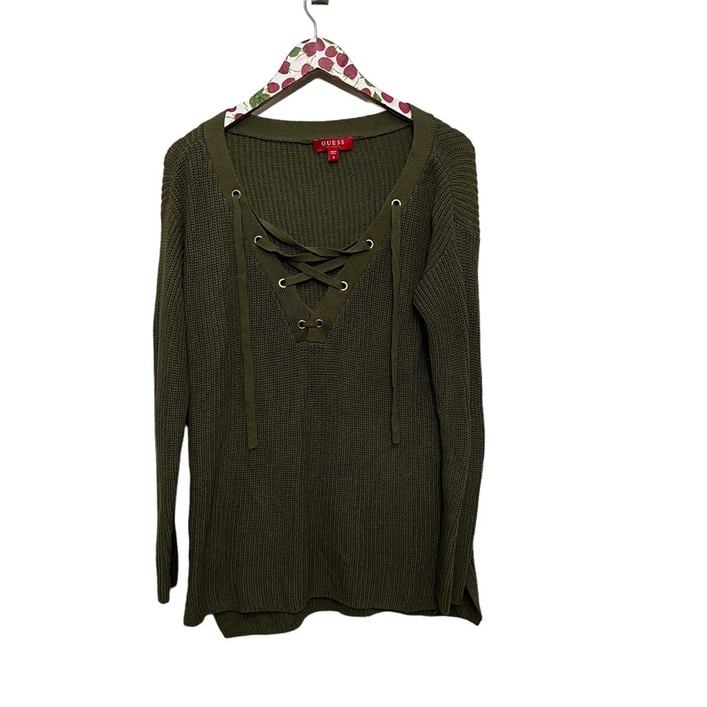 Guess Womens Tie Up Knitted Sweater Green Y2K Size M